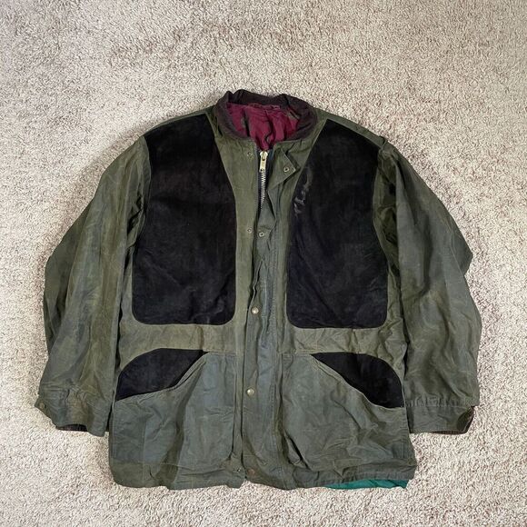 Lewis Creek Field Jacket Mens 52 Green Cotton Oilskin Waxed Outdoor Chore Up